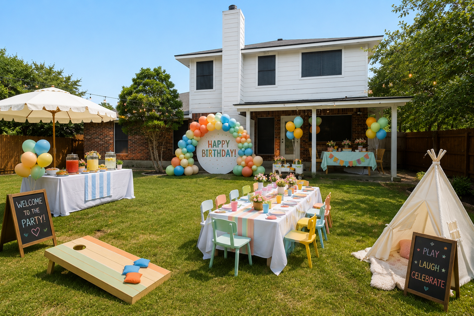Austin UrbanScape - Backyard birthday party setup